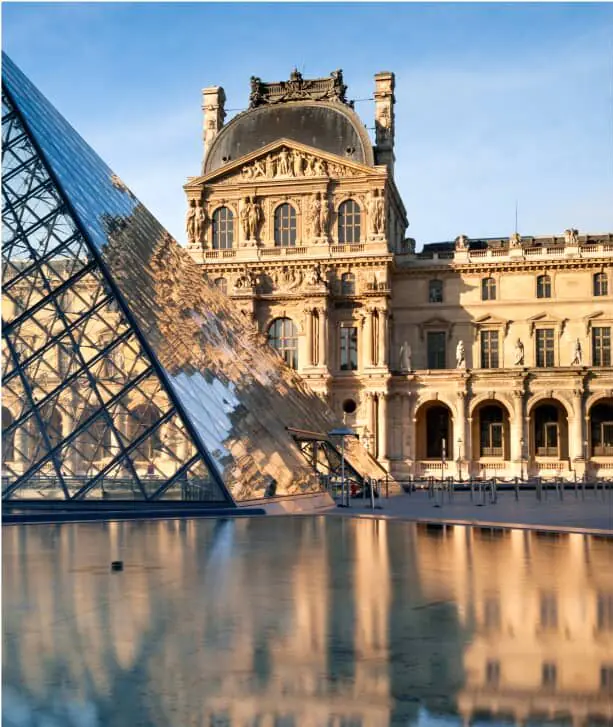 glass pyramid & historic building